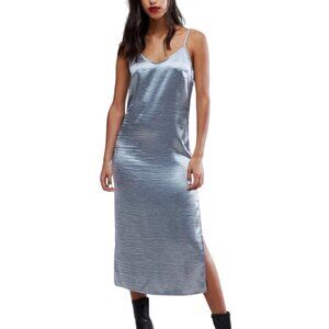Women's Maxi Dress, Cami Dress in Blue Silver Satin, ASOS Brand Size S